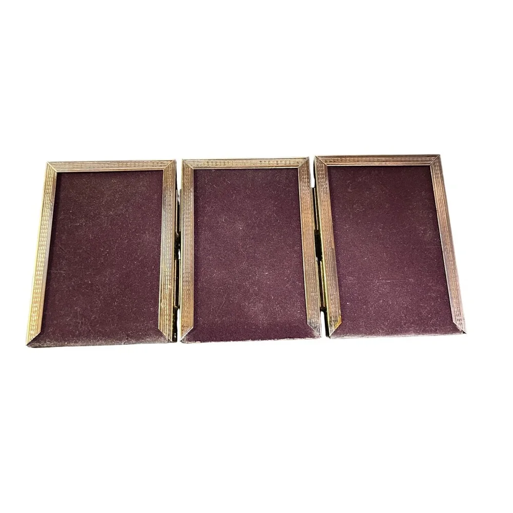 Vintage Tri Fold Gold Tone Photo‎ Frame Ornate Tabletop Display